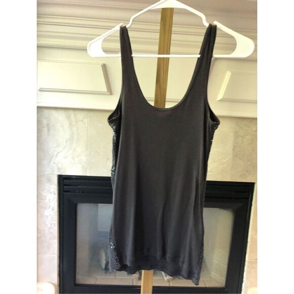 Express Sexy Basic Women’s Gray 2 Piece Sequin Twin set Tank With 1/4 Sleeve Sha - Picture 3 of 10